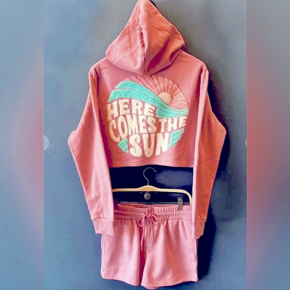 Sweat shirt & matching shorts! THIS LISTING IS FOR THE PINK(ish). NEVER WORN. - Picture 2 of 7